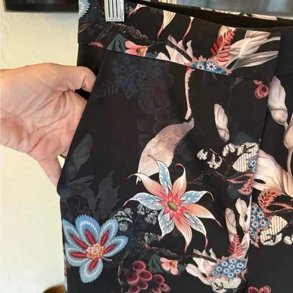 H&M Crane Print Satin Wide Leg Trousers High Waist Floral Size 6 - Picture 7 of 12